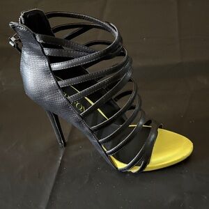 Paper Fox Black and Yellow Strappy Heels